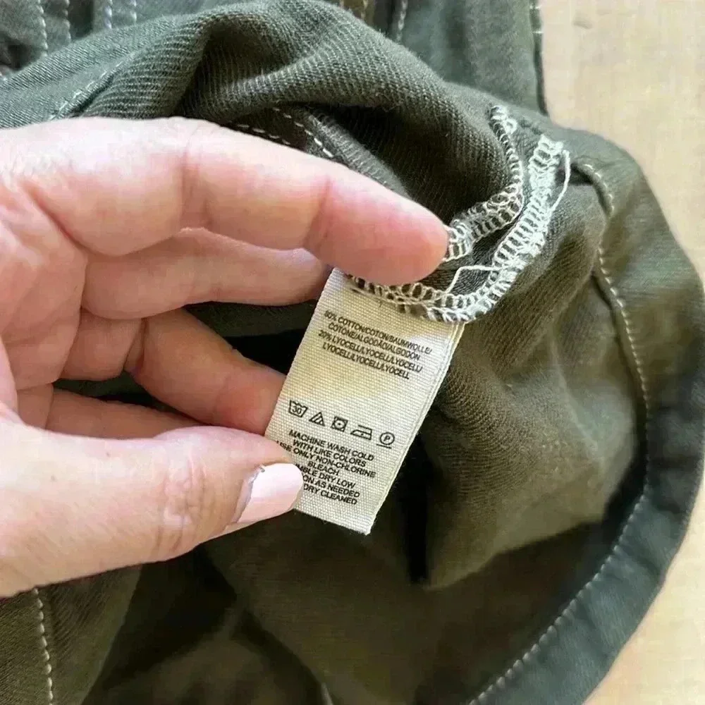 Free People Splendor the Grass Army Green Belted Paper Bag Waist Skirt Sz 2